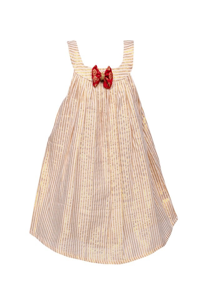 Picksparrow فستان قطني للبنات من بيكسبارو / فستان تقليدي بطول الركبة / فستان كيرالا كاسافو (مخطط - رقبة على شكل حرف U) (3-6 أشهر)، ذهبي - Image 1