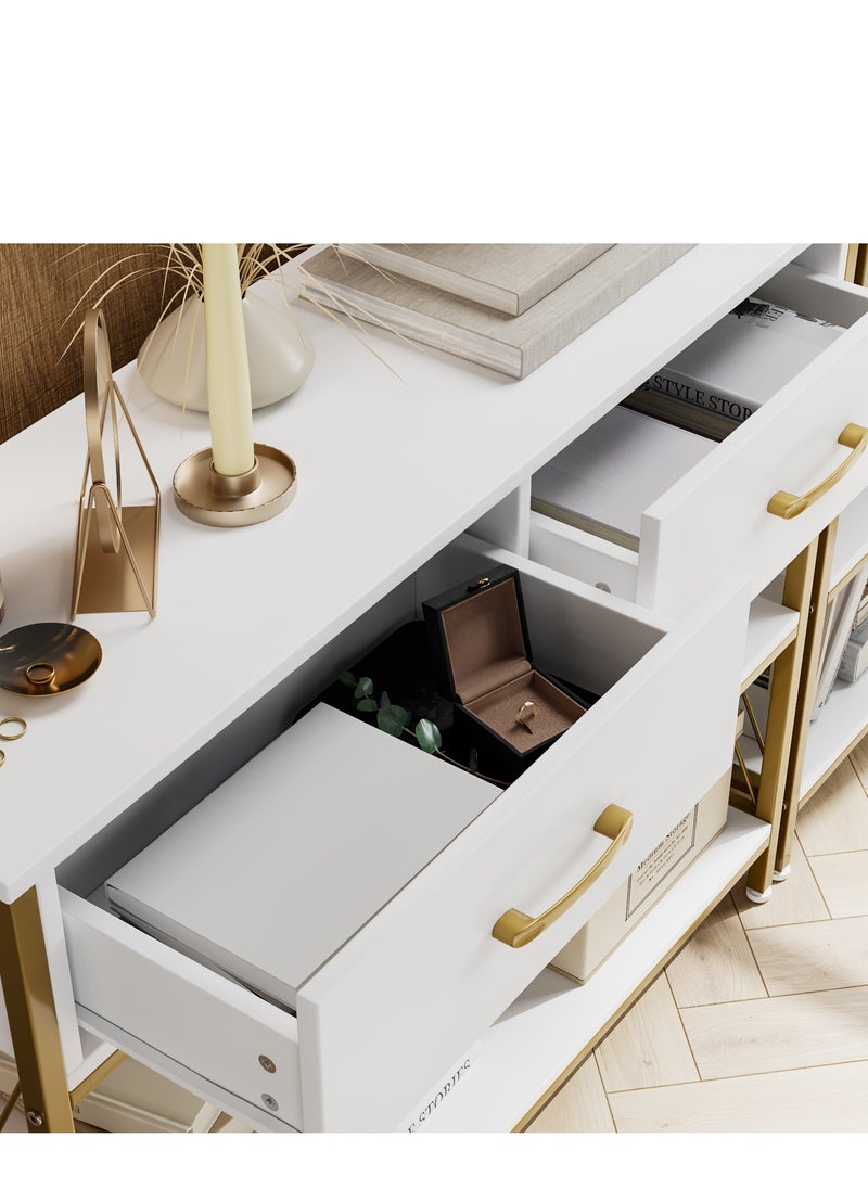 Console Table With Drawers Sofa Table White/Gold 100X30X81 Cm