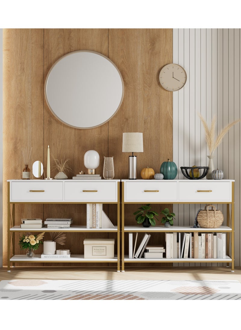Console Table With Drawers Sofa Table White/Gold 100X30X81 Cm