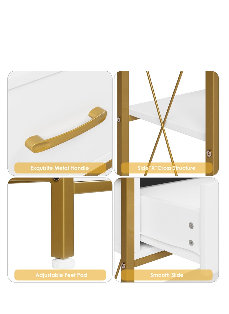 Console Table With Drawers Sofa Table White/Gold 100X30X81 Cm