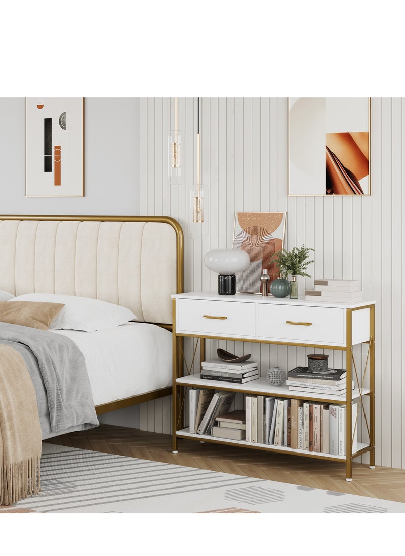 Console Table With Drawers Sofa Table White/Gold 100X30X81 Cm