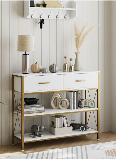 Console Table With Drawers Sofa Table White/Gold 100X30X81 Cm
