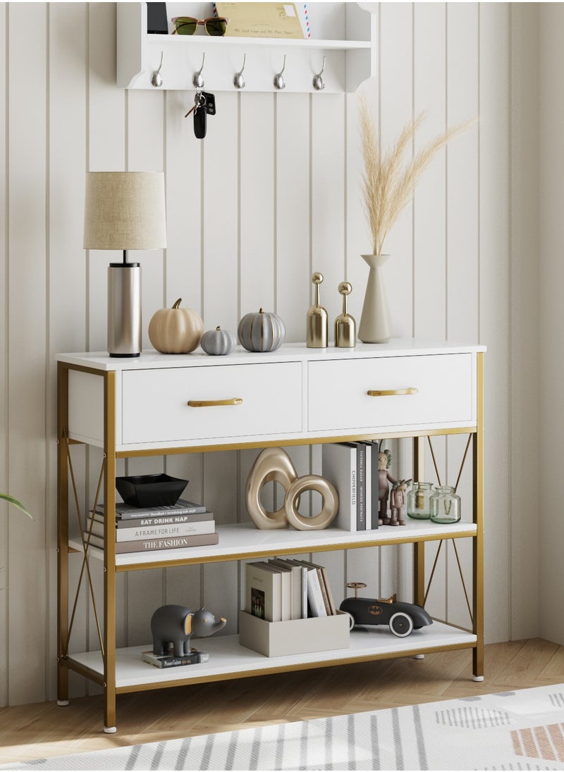 Console Table With Drawers Sofa Table White/Gold 100X30X81 Cm