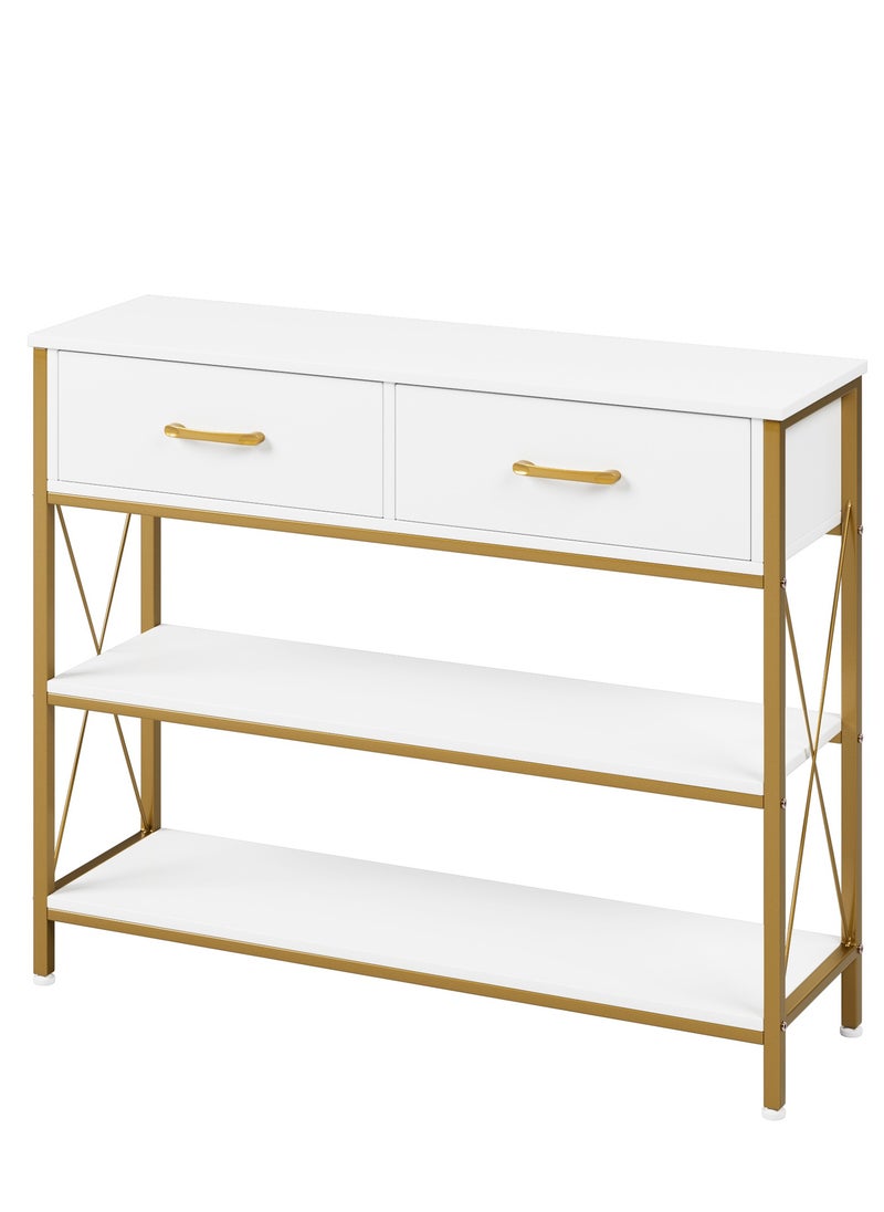 Console Table With Drawers Sofa Table White/Gold 100X30X81 Cm