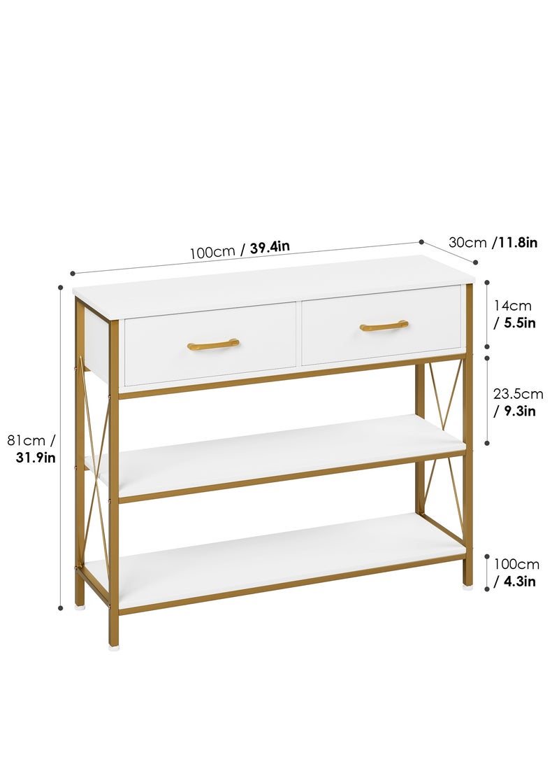 Console Table With Drawers Sofa Table White/Gold 100X30X81 Cm