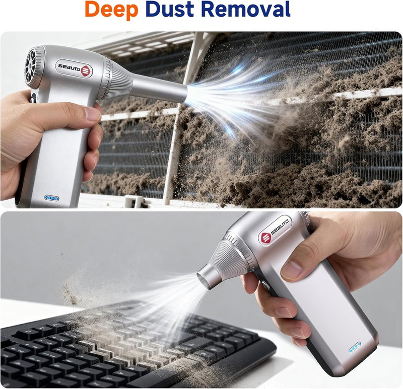 Seauto Compressed Air Duster-125,000 RPM Cordless Electric Air Duster, Rechargeable Super Power Air Blower with 3-Gear Turbo Fan, Air Blower for PC, Keyboard, Outdoor, Car & Home - Image 3