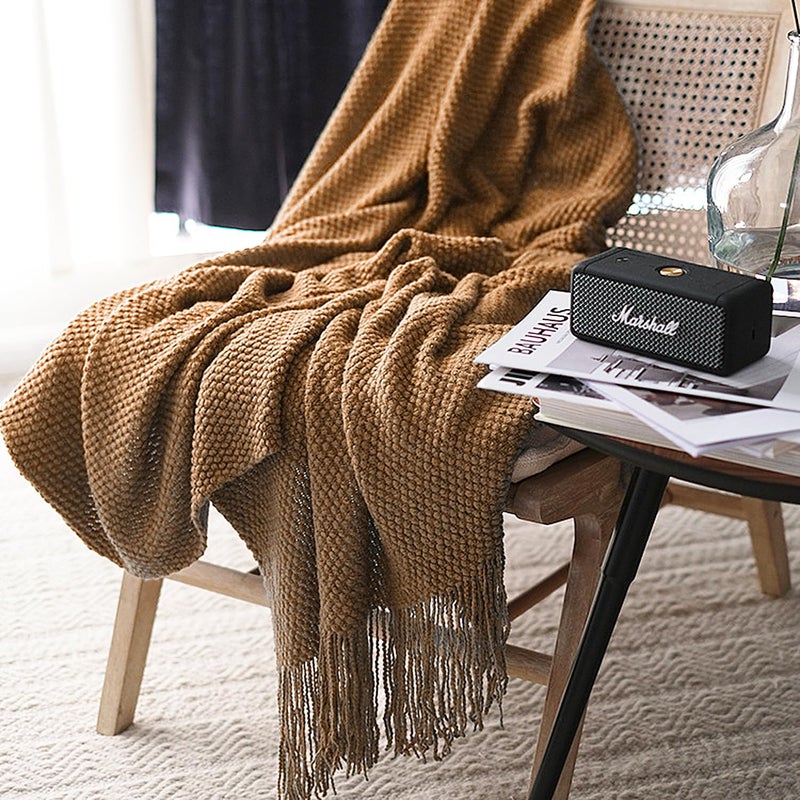 LOMAO Knitted Throw Blanket with Tassels Bubble Textured Soft Blanket Lightweight Warm Throws for Couch Cover Home Decor (Khaki, 50x60) - Image 2