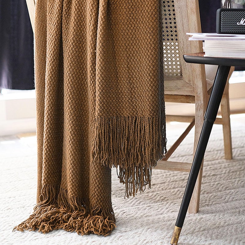 LOMAO Knitted Throw Blanket with Tassels Bubble Textured Soft Blanket Lightweight Warm Throws for Couch Cover Home Decor (Khaki, 50x60) - Image 4