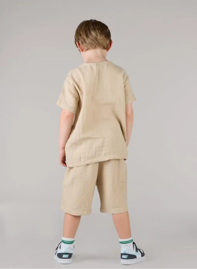 Just Nature Beige Relaxed Fit T-Shirt with Coconut Buttons for Men | Best Price UAE