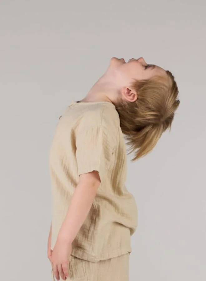Just Nature Beige Relaxed Fit T-Shirt with Coconut Buttons for Men | Best Price UAE