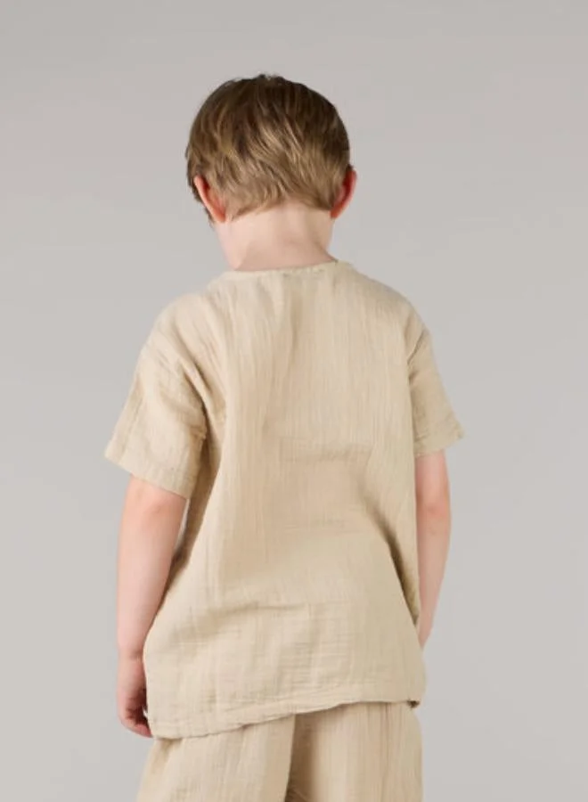 Just Nature Beige Relaxed Fit T-Shirt with Coconut Buttons for Men | Best Price UAE