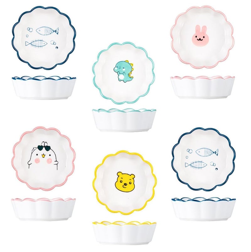 pepplo Ceramic Bowls For Sauce Seasoning Bowls Appetizer Plates Suitable For Restaurant Dessert Bowls Dipping Bowls Cute Cartoon Printed And EyeCatching Color Bowls Household Random Pattern 6 Piece - Image 1