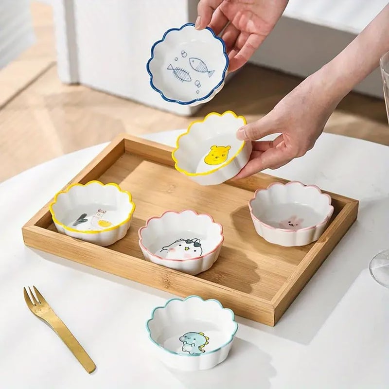 pepplo Ceramic Bowls For Sauce Seasoning Bowls Appetizer Plates Suitable For Restaurant Dessert Bowls Dipping Bowls Cute Cartoon Printed And EyeCatching Color Bowls Household Random Pattern 6 Piece - Image 4