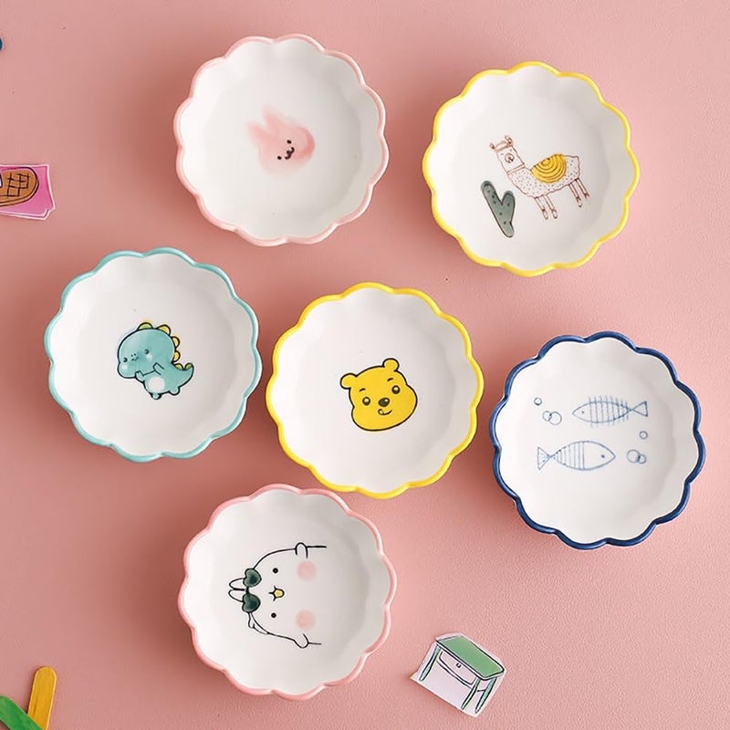 pepplo Ceramic Bowls For Sauce Seasoning Bowls Appetizer Plates Suitable For Restaurant Dessert Bowls Dipping Bowls Cute Cartoon Printed And EyeCatching Color Bowls Household Random Pattern 6 Piece - Image 3