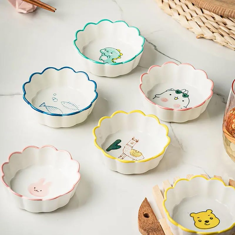 pepplo Ceramic Bowls For Sauce Seasoning Bowls Appetizer Plates Suitable For Restaurant Dessert Bowls Dipping Bowls Cute Cartoon Printed And EyeCatching Color Bowls Household Random Pattern 6 Piece - Image 5