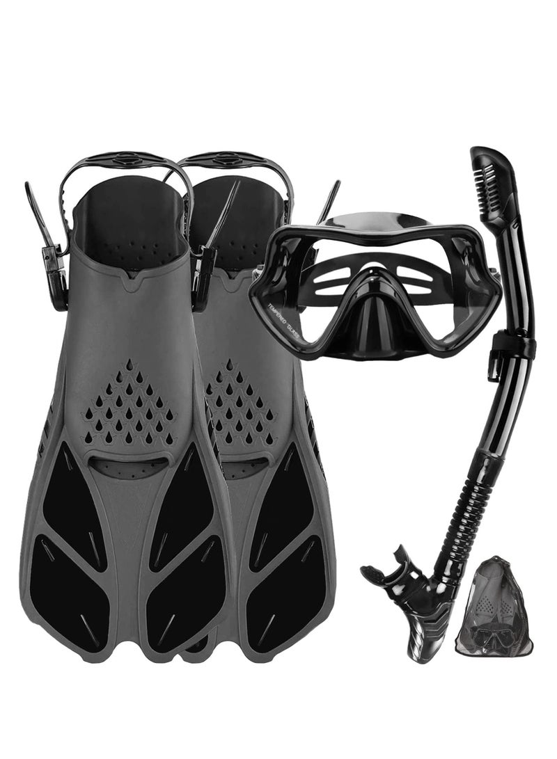 تراسل طقم قناع زعانف غطس للكبار رجال نساء، نظارات سباحة بانورامية مضادة للضباب ومضادة للتسرب من الأعلى، طقم زعانف غطس جاف وزعانف غوص مع حقيبة معدات للغطس والسباحة والغوص - Image 1