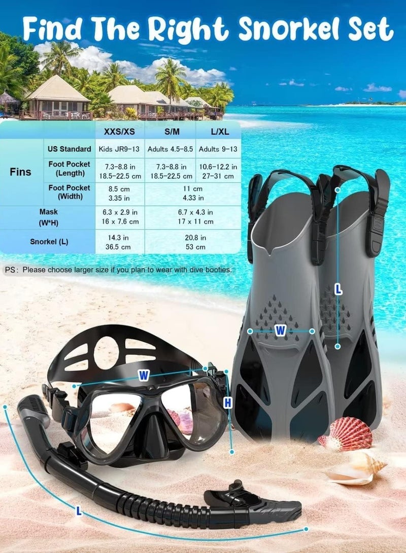 تراسل طقم قناع زعانف غطس للكبار رجال نساء، نظارات سباحة بانورامية مضادة للضباب ومضادة للتسرب من الأعلى، طقم زعانف غطس جاف وزعانف غوص مع حقيبة معدات للغطس والسباحة والغوص - Image 4