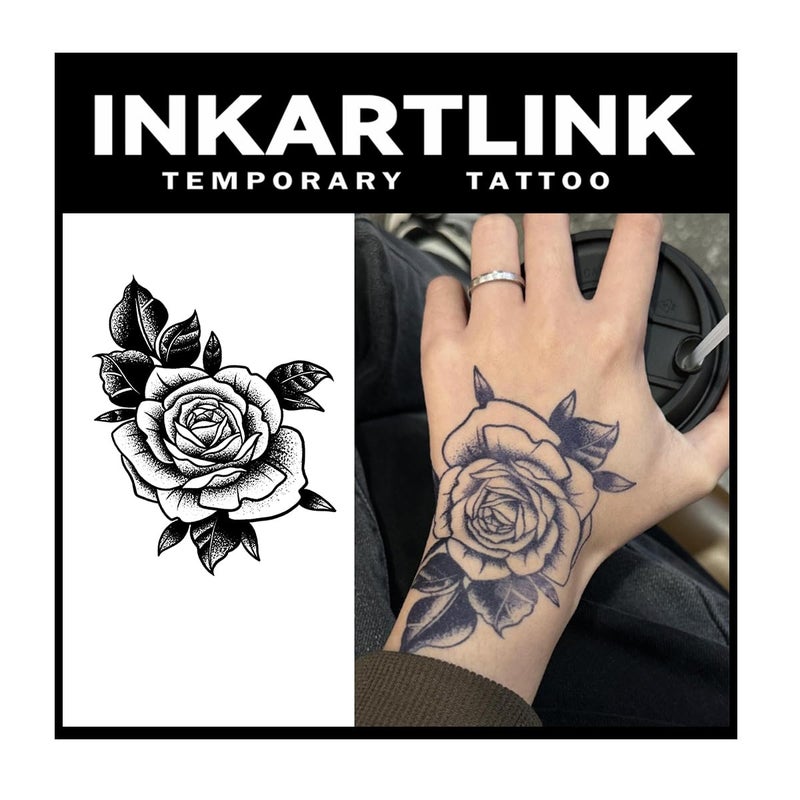INKARTLINK Tattoo Tech, 2 Sheets Large Semi Permanent Tattoo, Adult Art Design Temporary Tattoos, Lasts 1-2 Weeks, Waterproof, Realistic Look, No Adhesive, No Reflection (Ink Flower Design) - Image 1
