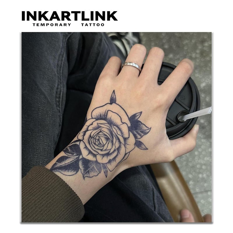 INKARTLINK Tattoo Tech, 2 Sheets Large Semi Permanent Tattoo, Adult Art Design Temporary Tattoos, Lasts 1-2 Weeks, Waterproof, Realistic Look, No Adhesive, No Reflection (Ink Flower Design) - Image 2