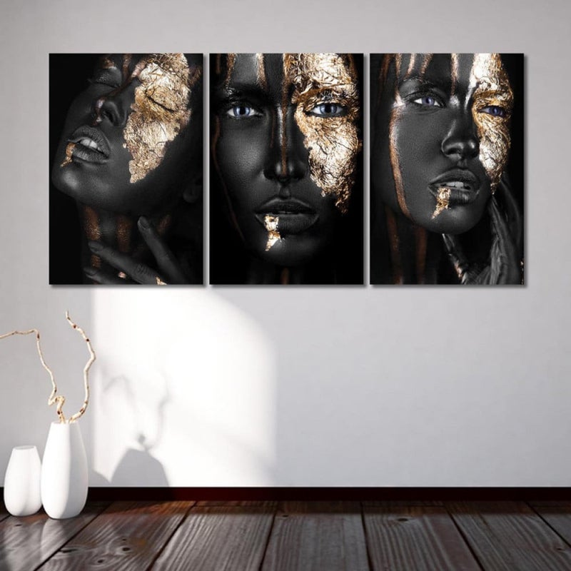 ماركتنا ثلاث لوحات قماشية مودرن بتصميم المرأة مع برواز مجوف مقاس (90×40) ثلاث قطع - Image 1