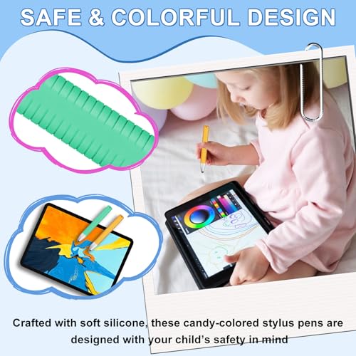 smrtcol 2pcs Kid-Friendly Stylus Pens for Touch Screens, Tablet Stylus Pen with Spring Cord Universal Touch Screen Capacitive Crayon Stylus Green Orange - Image 4