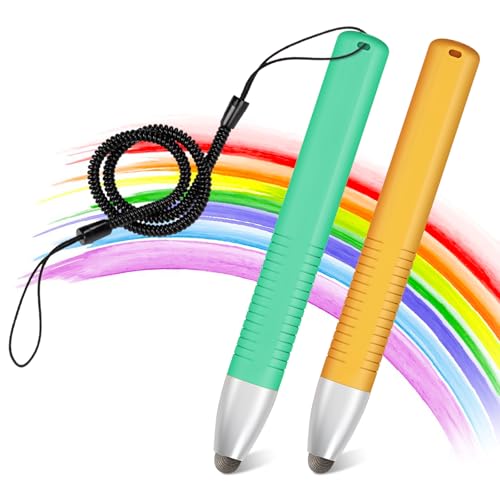 smrtcol 2pcs Kid-Friendly Stylus Pens for Touch Screens, Tablet Stylus Pen with Spring Cord Universal Touch Screen Capacitive Crayon Stylus Green Orange - Image 1