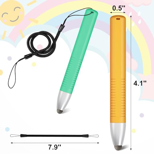 smrtcol 2pcs Kid-Friendly Stylus Pens for Touch Screens, Tablet Stylus Pen with Spring Cord Universal Touch Screen Capacitive Crayon Stylus Green Orange - Image 2