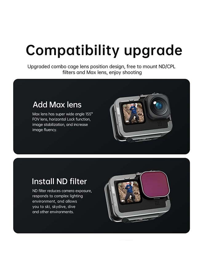 TELESIN - TELESIN Vertical Aluminum Cage Protective Case Frame Housing for GoPro Hero 12 11 10 9 Black, Fits Go Pro with ND CPL Lens Filter Max Lens on Camera, with Cold Shoe Connect to Video Light Microphone - Image 1