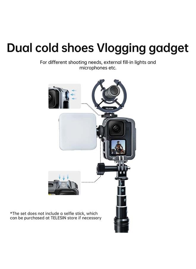 TELESIN - TELESIN Vertical Aluminum Cage Protective Case Frame Housing for GoPro Hero 12 11 10 9 Black, Fits Go Pro with ND CPL Lens Filter Max Lens on Camera, with Cold Shoe Connect to Video Light Microphone - Image 1