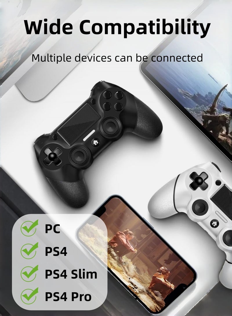 كول رابي عبوة من قطعتين من وحدات تحكم ألعاب PS4، وحدة تحكم لاسلكية لأجهزة PS4/Pro/Slim/PC، مع قبضة مانعة للانزلاق على كلا الجانبين وكابل USB-C (أسود وأبيض) - Image 3