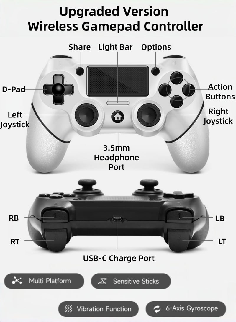 كول رابي عبوة من قطعتين من وحدات تحكم ألعاب PS4، وحدة تحكم لاسلكية لأجهزة PS4/Pro/Slim/PC، مع قبضة مانعة للانزلاق على كلا الجانبين وكابل USB-C (أسود وأبيض) - Image 2