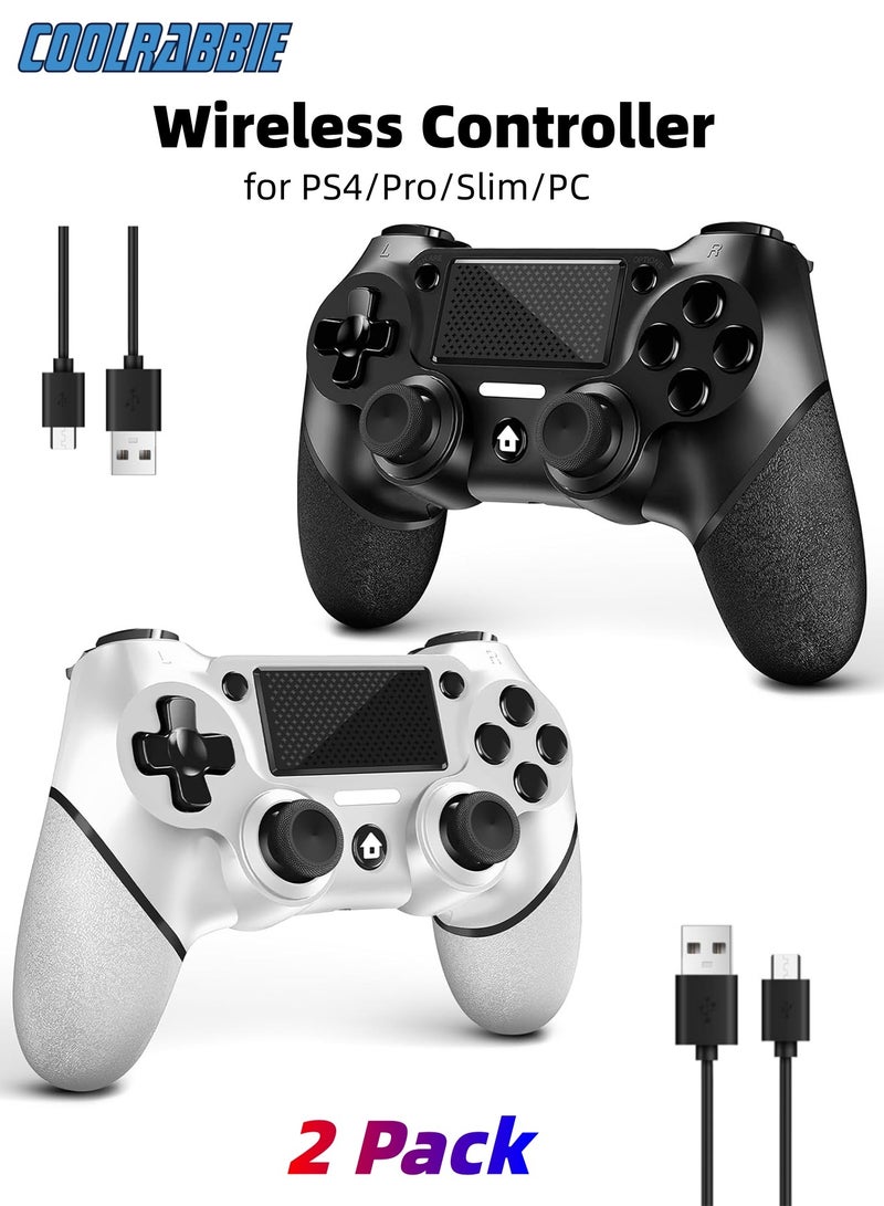 كول رابي عبوة من قطعتين من وحدات تحكم ألعاب PS4، وحدة تحكم لاسلكية لأجهزة PS4/Pro/Slim/PC، مع قبضة مانعة للانزلاق على كلا الجانبين وكابل USB-C (أسود وأبيض) - Image 1