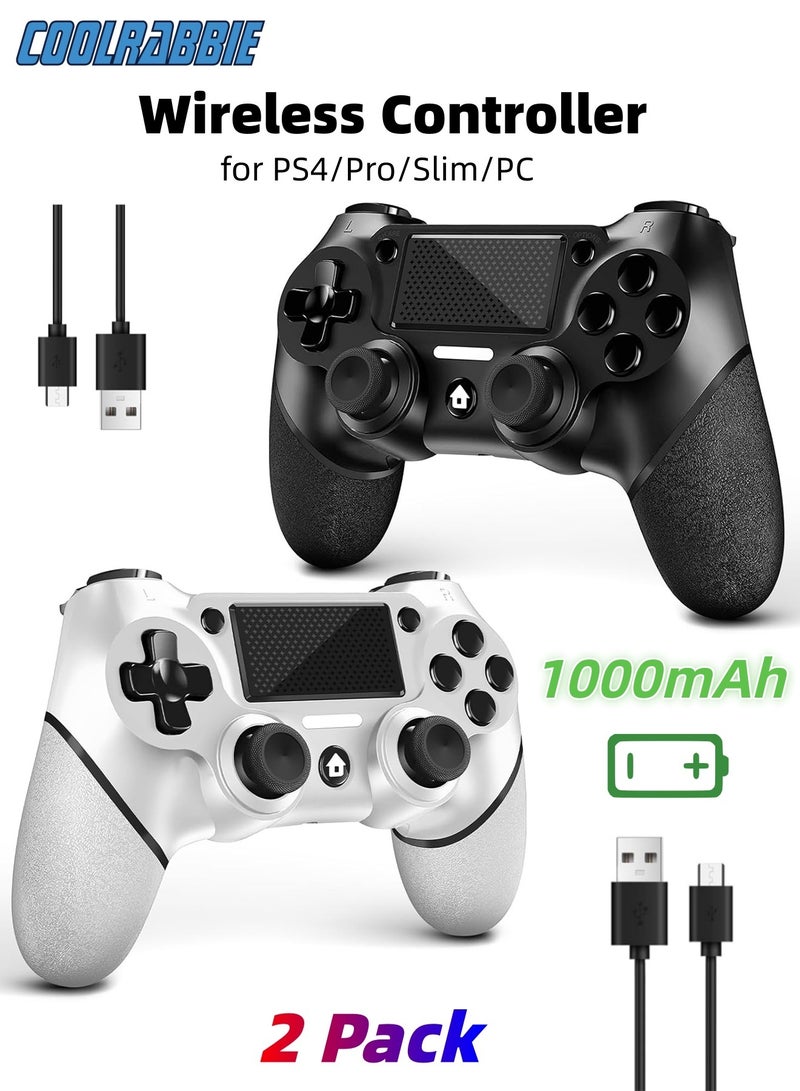 CoolRabbie 2 Pack Console Gamepad for PS4 Controller, Wireless Controller for PS4/Pro/Slim/PC, with Non-Slip Grip of Both Sides and USB-C Cable (Black and White) - Image 1