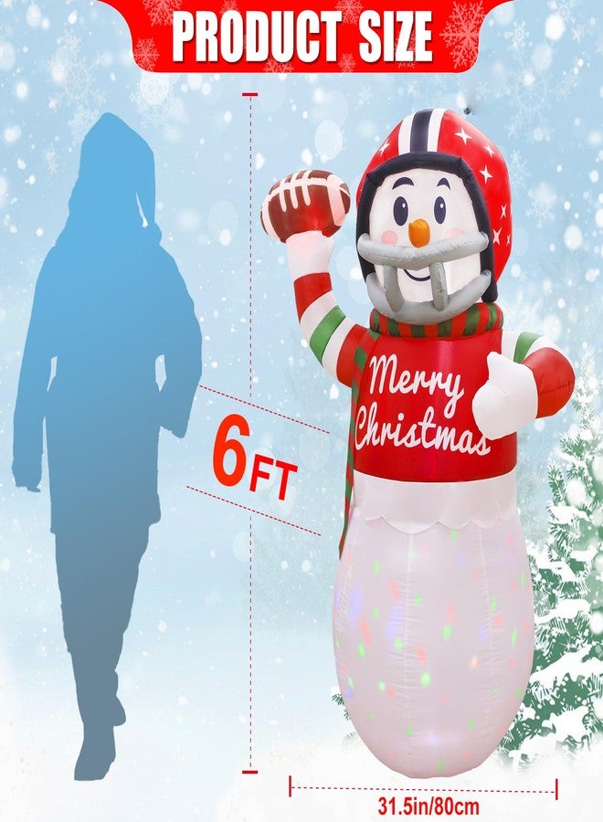OurWarm 6 FT Christmas Inflatables American Football Snowman Decorations, Blow Up Rugby Snowman Inflatable Decoration Outdoor with Rotating LED Lights for Yard Lawn Garden Indoor Xmas Party Decor - Image 2