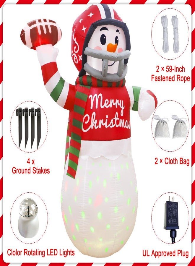 OurWarm 6 FT Christmas Inflatables American Football Snowman Decorations, Blow Up Rugby Snowman Inflatable Decoration Outdoor with Rotating LED Lights for Yard Lawn Garden Indoor Xmas Party Decor - Image 3
