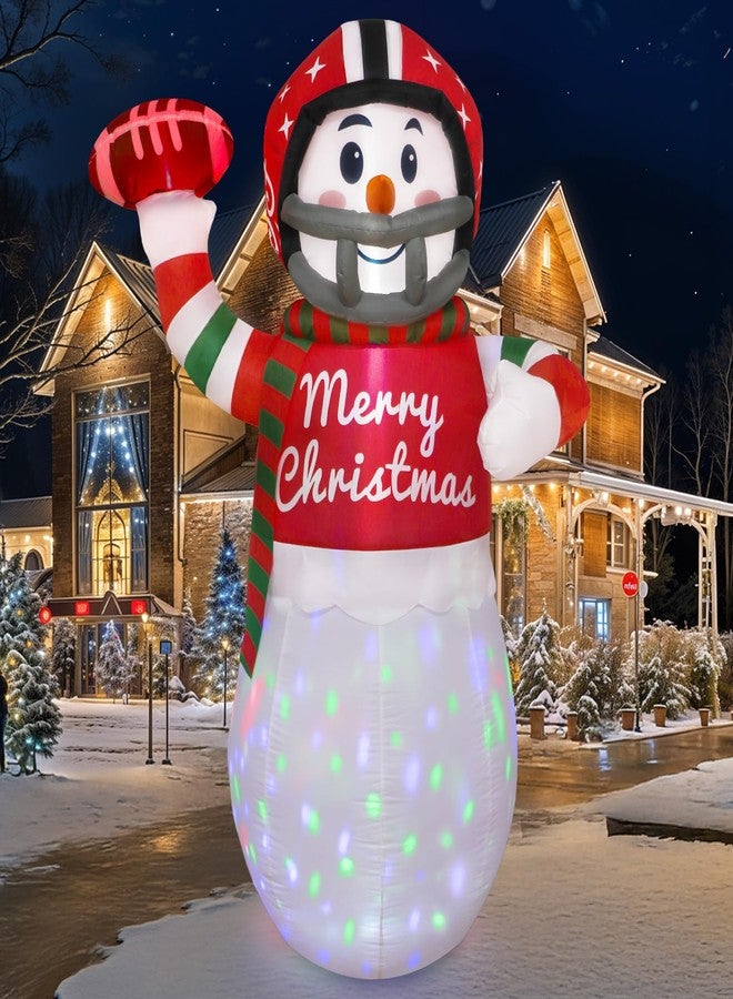OurWarm 6 FT Christmas Inflatables American Football Snowman Decorations, Blow Up Rugby Snowman Inflatable Decoration Outdoor with Rotating LED Lights for Yard Lawn Garden Indoor Xmas Party Decor - Image 1