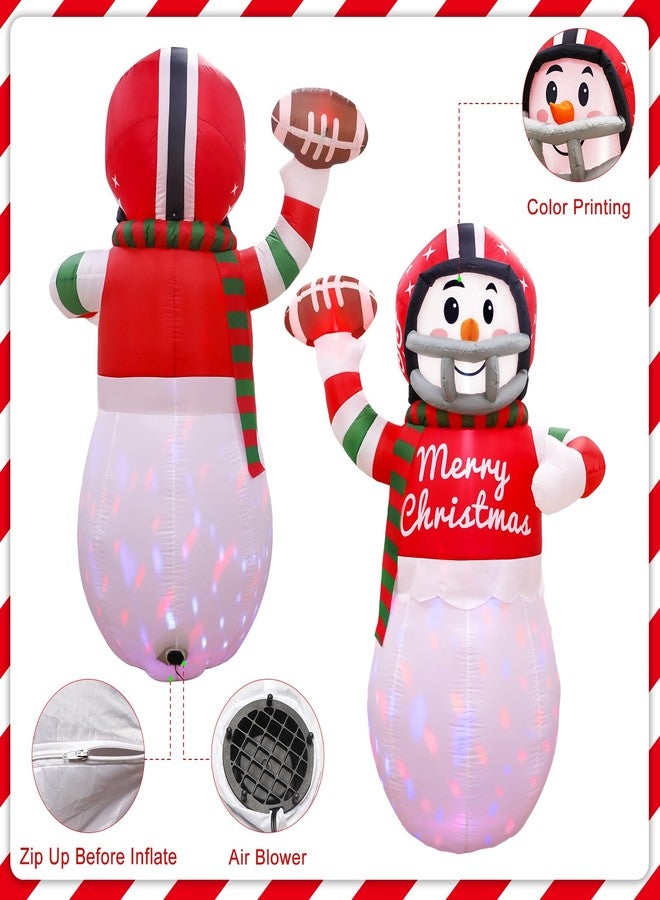 OurWarm 6 FT Christmas Inflatables American Football Snowman Decorations, Blow Up Rugby Snowman Inflatable Decoration Outdoor with Rotating LED Lights for Yard Lawn Garden Indoor Xmas Party Decor - Image 4