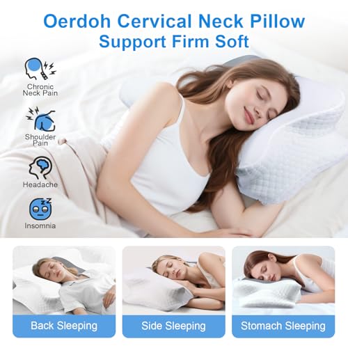 Oerdoh Neck Pillow Memory Foam Pillow for Side Back Stomach Sleepers with Ergonomic Support Cervical Neck Pillow for Neck Pain Relief Dreamers Relief Pillow for Office Travel Home - Image 3