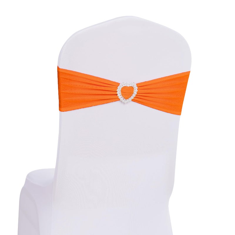 Howhic Pack of 60 Spandex Chair Sashes Bows Stretch Chair Cover Band with Buckle Slider Universal Elastic Chair Ties for Wedding Banquet Party Event Decoration Orange