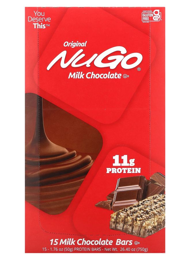 NuGo Original Bar Milk Chocolate 15 Bars 1.76 oz (50 g) Each