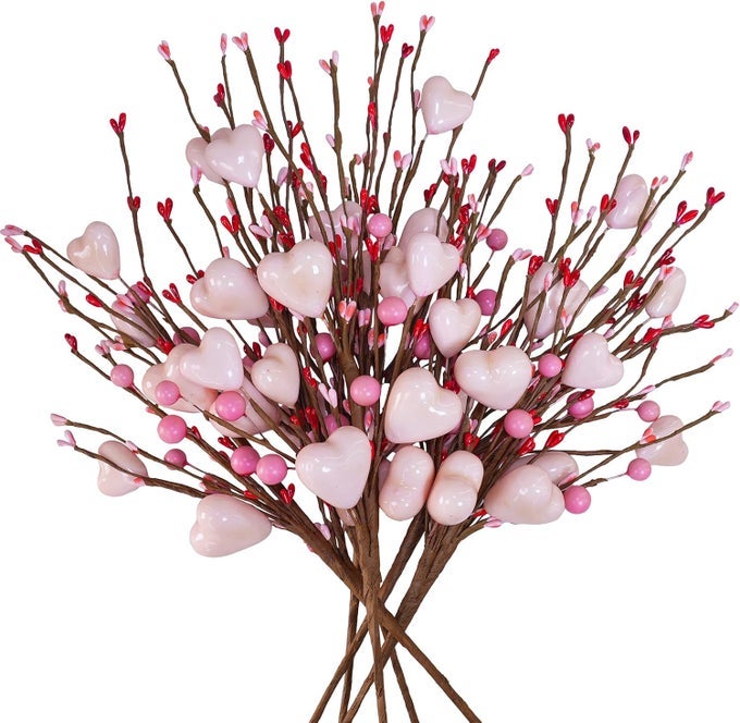 6 PCS VALENTINES DAY HEART BERRY PICKS BLUSH PINK ARTIFICIAL HEART SHAPED FLOWER STEMS 165 VALENTINES DAY PICKS FOR VALENTINE TREE BOUQUET WREATH CENTERPIECE WEDDING FLORAL ARRANGEMENT