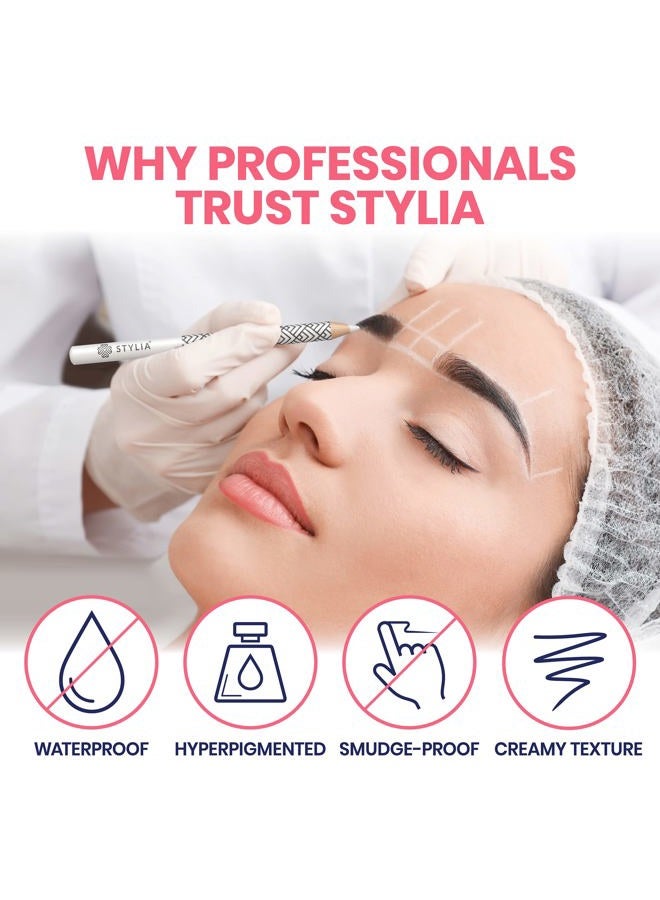 Stylia قلم كحل أبيض مقاوم للماء للنساء - مستلزمات ميكروبلادينغ طويلة الأمد، قلم حواجب مثالي لتحديد وإبراز عينيك (12PC أبيض) - Image 4
