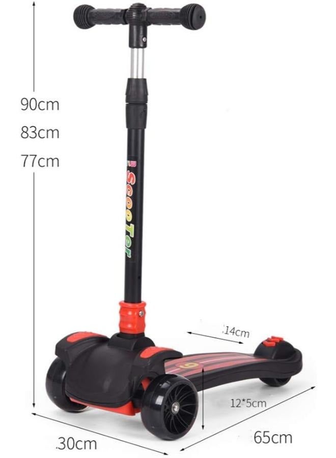 COOLBABY Kid's scooter 3 wheels Big pedal Foldable scooter with music, height-adjustable PU with LED light wheels, best for gifts for children from 3 to 12,red  - Image 1