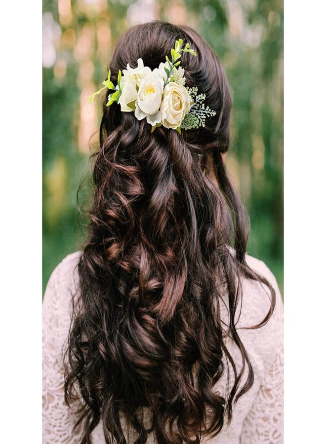 Cinaci 4 Pack Silver Metal Hair Side Combs Slides with Artificial Rose Flower Floral Wedding Bridal Headpieces Clips Hairpins Barrettes Bun Chignon Hair Accessories for Women Flower Girls Bridesmaids - Image 3