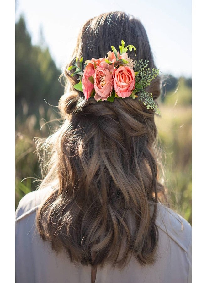 Cinaci 4 Pack Silver Metal Hair Side Combs Slides with Artificial Rose Flower Floral Wedding Bridal Headpieces Clips Hairpins Barrettes Bun Chignon Hair Accessories for Women Flower Girls Bridesmaids - Image 4