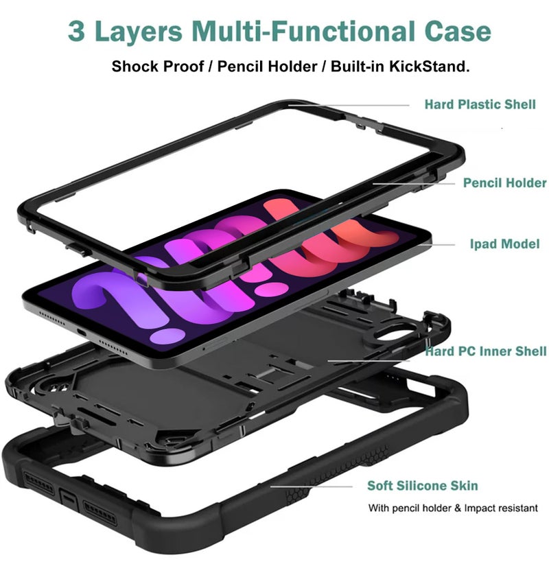 TGK Slim Heavy Duty Shockproof Protection Kickstand Hybrid Case Cover for iPad mini 6th Gen 8.3 inch 2021 Black - Image 3