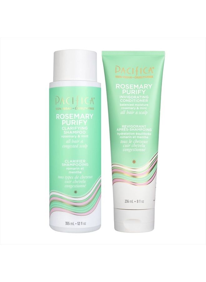 Pacifica Beauty, Rosemary Purify Invigorating Shampoo + Conditioner Set, Detox Scalp and Hair from Product Buildup & Excess Oil, Vegan & Cruelty Free, Sulfate + Silicone Free (Packaging May Vary) - Image 1