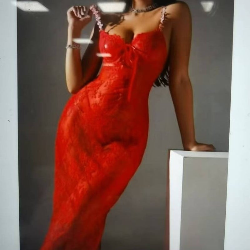 CME Cross-border European and American New Sexy Lace Long Dress Embroidered Strap Stunning Set - Image 1