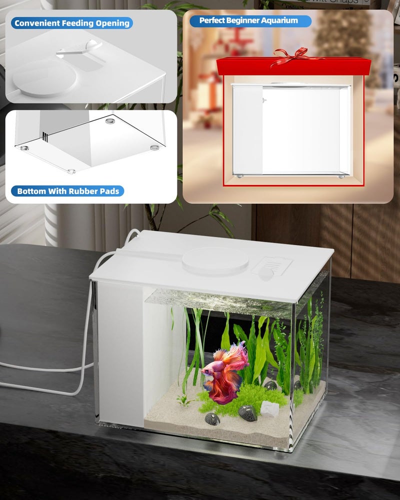 Vehipa 2.9L (0.78 Gal) Betta Fish Aquarium, Acrylic Small Fish Tank Kit with Water Filter Pump & LED Light, Ideal for Small Fish, Plants and Shrimp, White - Image 3