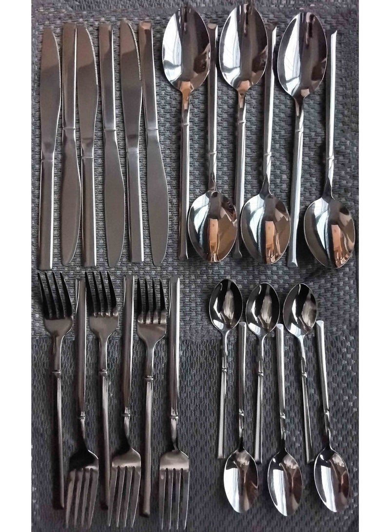 طقم أدوات مائدة من الفولاذ المقاوم للصدأ، مكون من ٢٤ قطعة، مع صندوق تخزين بلاستيكي قابل للتصفية وقطعة قماش للتنظيف - طقم أدوات مائدة غربي للمطبخ المنزلي وغرفة الطعام (ملاعق/شوك/سكاكين) - Image 2